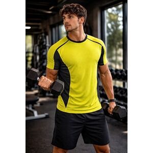 Lululemon Mens Metal Vent Tech Short Sleeve Shirt Neon Yellow/Charcoal Grey L